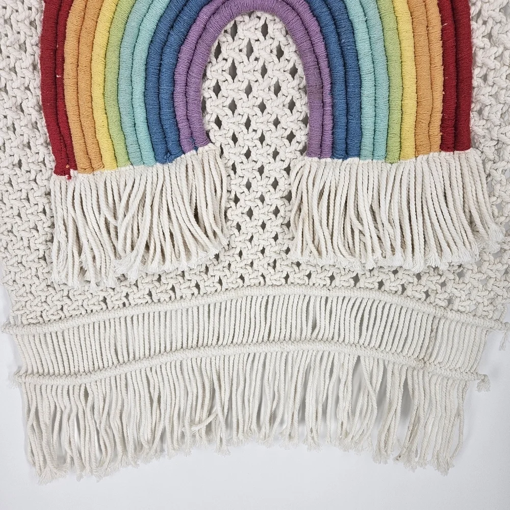 Mittal International Panipat White Macrame Rainbow Wall Hanging Decor
